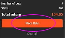 Confriming a bet at SportNation by clicking the place bet button