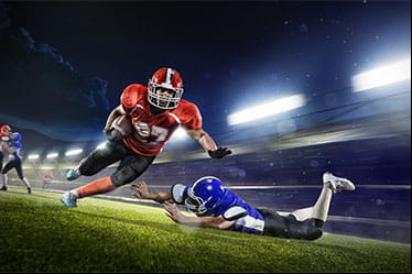 A football player juking a defender.