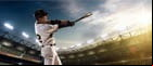 Baseball player striking the ball.