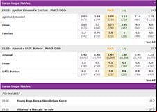 Betdaq football markets page, showing the latest football games and their odds
