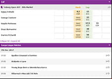 Betdaq live betting platform, showing golf events and Europa League matches