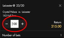 The Bethard sportsbook bet slip stake selection