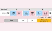 The betting exchange markets at Smarkets, showing the lay bet being selected