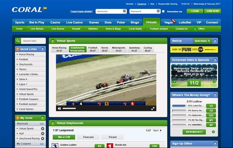 the virtual betting platform at coral