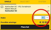 stake selection at Bwin