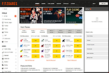 Fitzdares website interface highlighting betting options and site navigation.