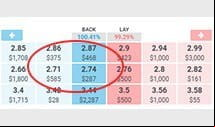 The back and lay bets being displayed available at Matchbook