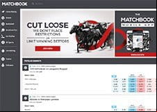 The Matchbook homepage, displaying live odds and promotions