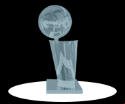 An award-style emblem showing the NBA champions trophy