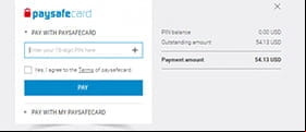 The paysafecard bookmaker deposit portal where you can confirm the amount to transfer with your  credentials