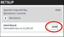 QuinnBet enter your stake amount on the betslip with the amount box circled in red