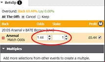 A stake being wagered on the latest football page on the Betdaq page