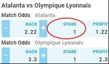 The match odds for a football game at Matchbook