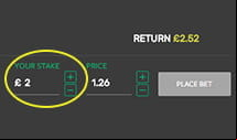Your stake selection window at Smarkets where you can choose a bet amount and view the calculated return