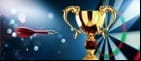 Dart board and a golden trophy