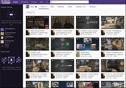 A snapshot of the Twitch live streaming service showing esports