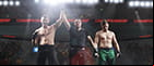 A UFC referee and victorious fighter.